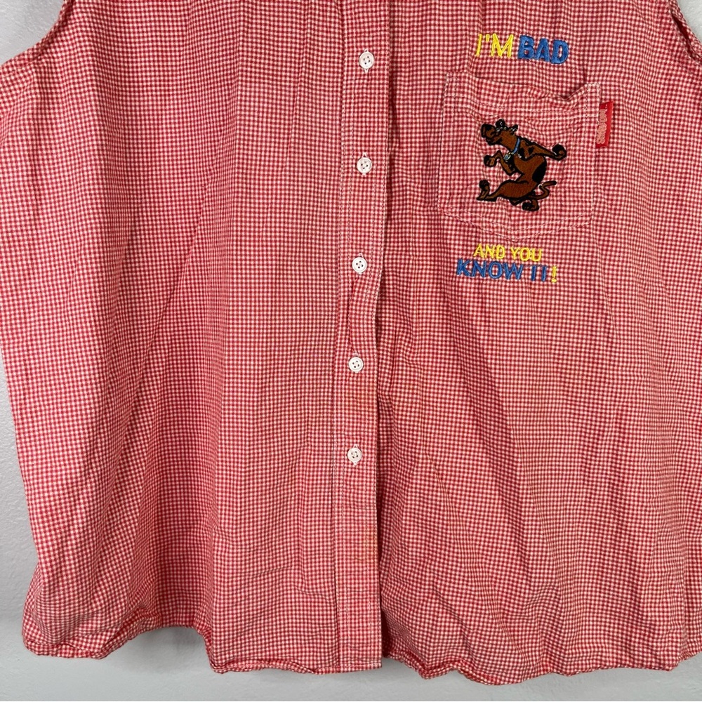 Scooby Doo Shirt Women's 26/28W Red White Plaid Button Down Sleeveless Cotton - Picture 5 of 13